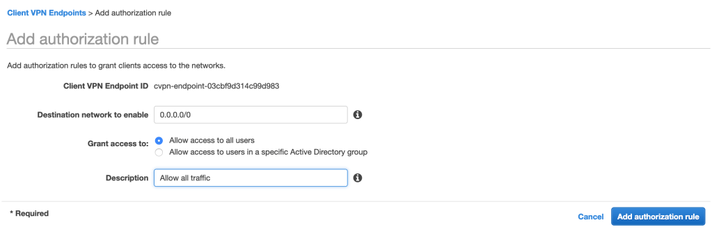 AWS Client VPN Authorization Rule