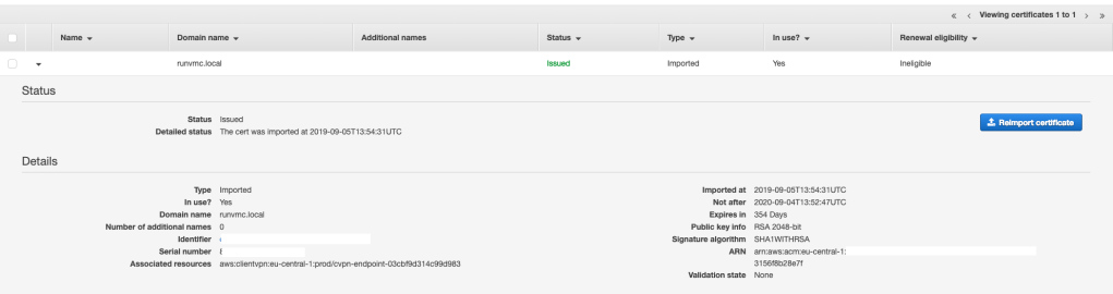 Imported certificate