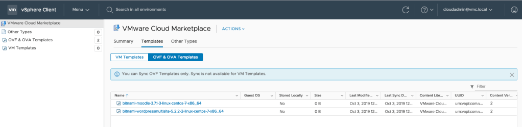 Content Library populated with OVA